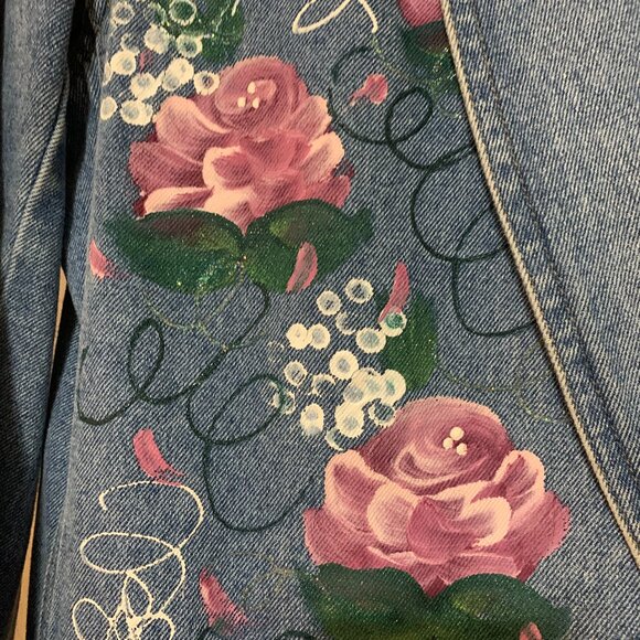 Vintage Hand Painted Denim Jacket Size M 1970's - Picture 8 of 11